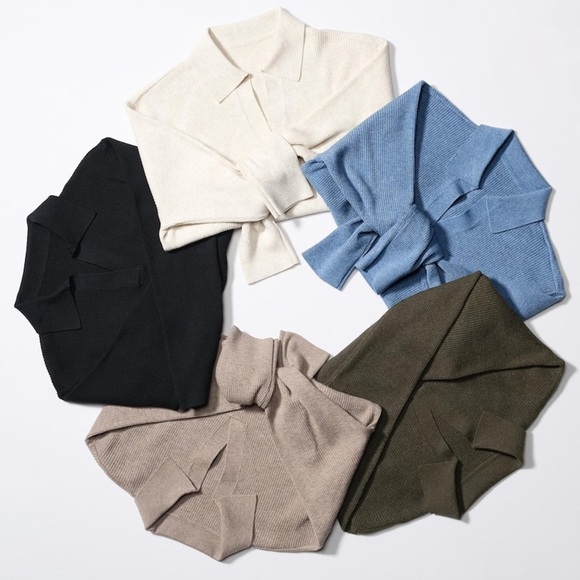 Uniqlo Washable Knit Ribbed Polo V Neck Sweater Long Sleeve Top Small Collar - Picture 14 of 14